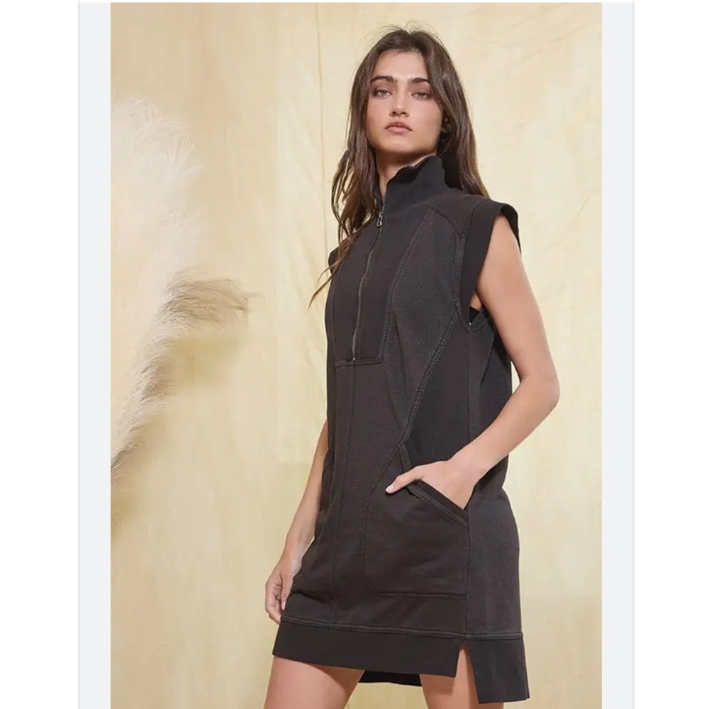 Daily Practice By Anthropologie Meru Zip Front Mini Dress In Black